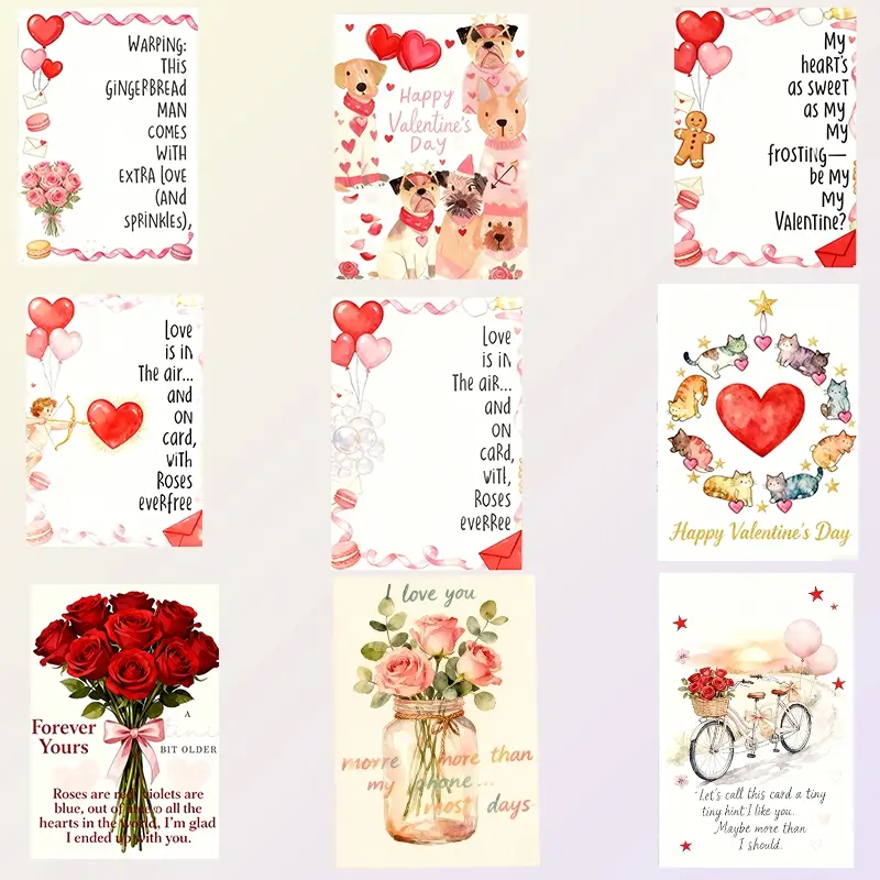 Valentine's Day Card Set with Envelopes, Romantic Greeting Cards for Couples, Anniversary Gifts, Holiday Presents, Write Your Wishes Inside