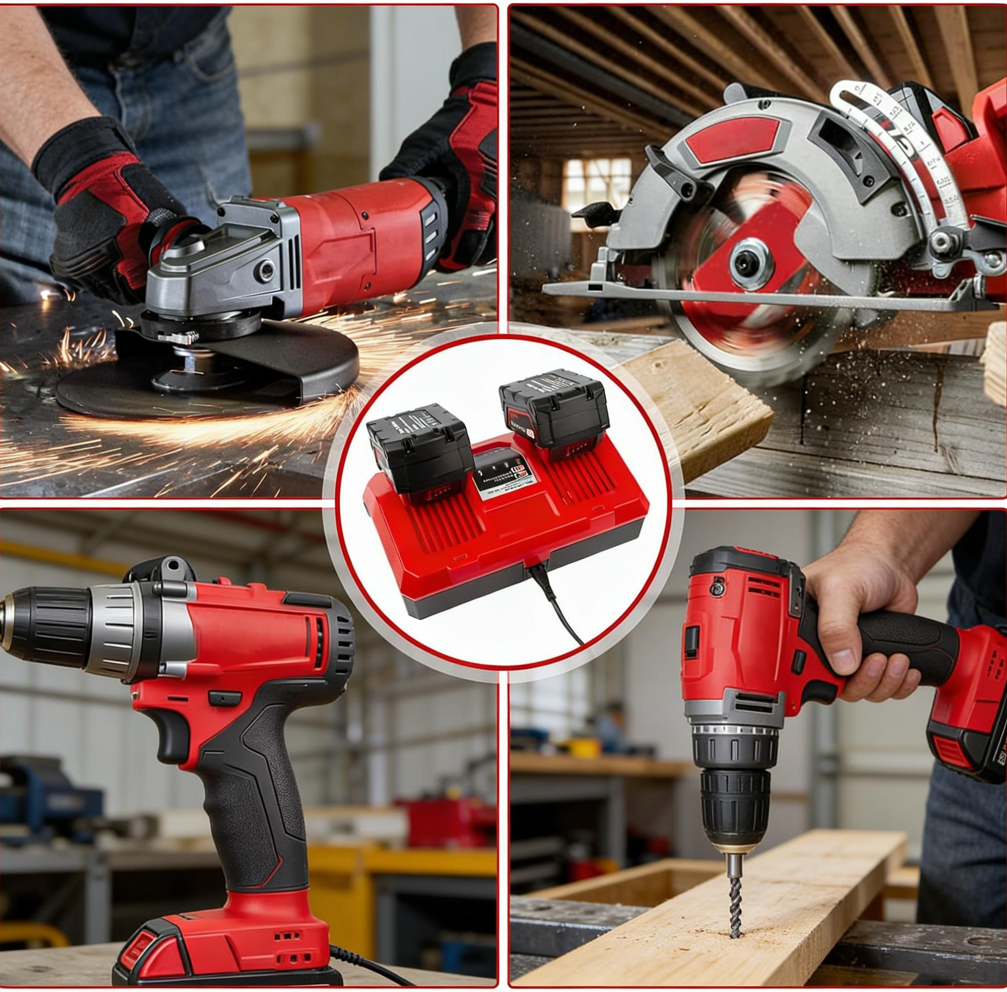 Dual Battery Charger Fit for Milwaukee M18 18V, 8A Fast Charging Station with 220W AC Inverter, Type-C & USB-A Ports, Compatible with Milwaukee M18 14.4V/18V Lithium Battery, Dual Port Simultaneous Charger for Power Tools