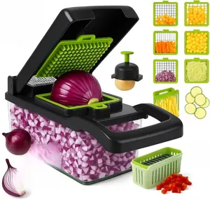 14-in-1 Stainless Steel Vegetable Chopper Slicer & Food Processor with Salad Spinner Cheese Grater Onion Chopper French Fry Cutter & More Premium Quality Blades Compact Design Storage Container Safe Easy Perfect For Every Meal Gift For Cooking Enthusiasts