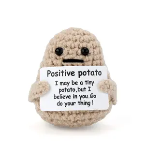 Funny Knitted Wool Potato Toy with Positive Card Creative Cute Crochet Doll for Friends Family Parties Christmas Decoration and Encouragement Gift