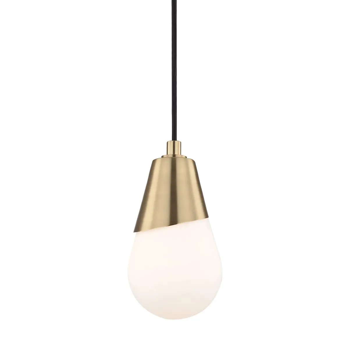 Cora Pendant Light Fixture with Matte White Raindrop Shade in Aged Brass, Old Bronze, or Polished Nickel