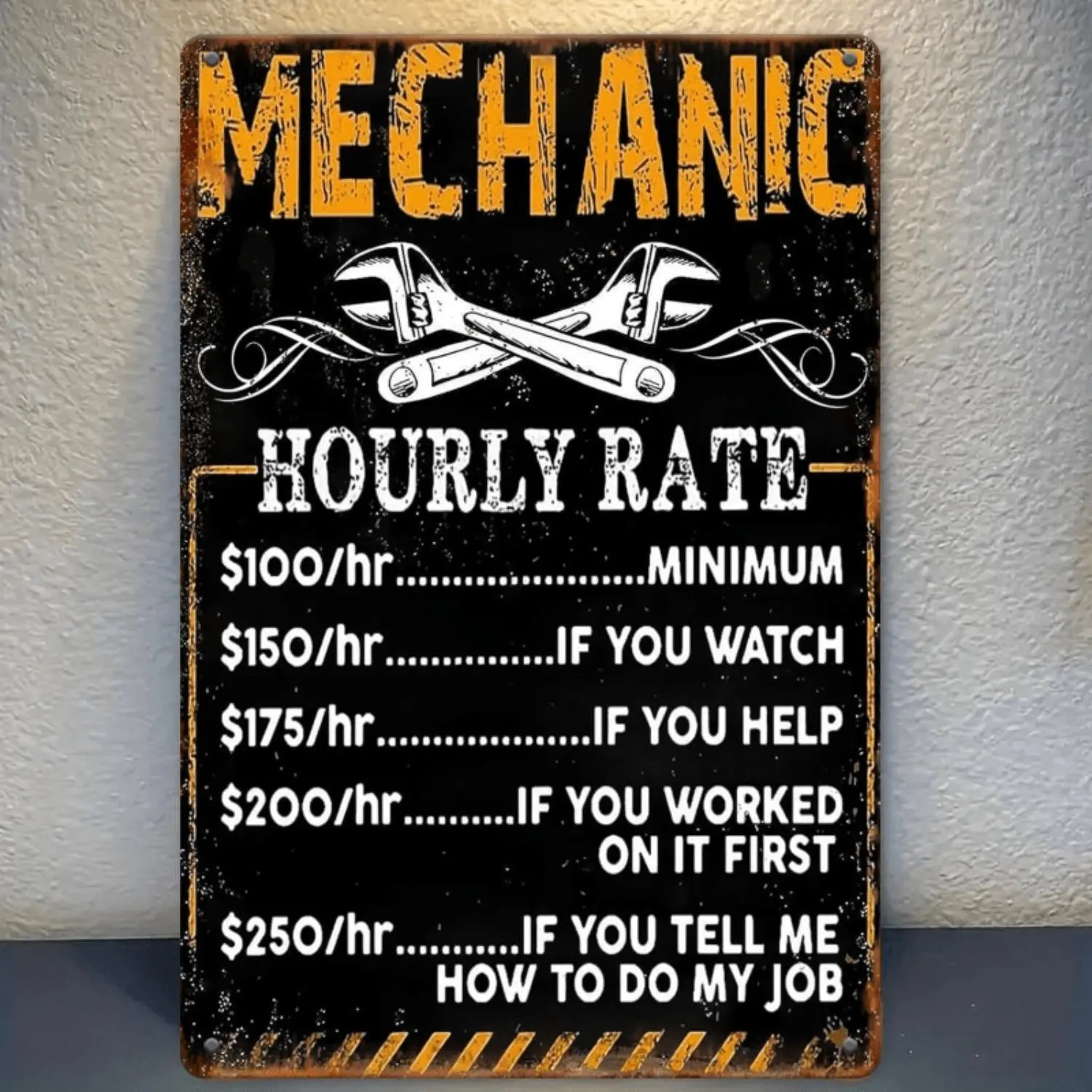 2D Flat, [2D Flat] 1pc Home Decorators Mechanic Tools with Vintage Style Hourly Rate Sign Wall Hanging Iron Plaque 8X12 Inch Metal Wall Art Metal Sign Perfect for Home Or Garden Decor, 2D Flat