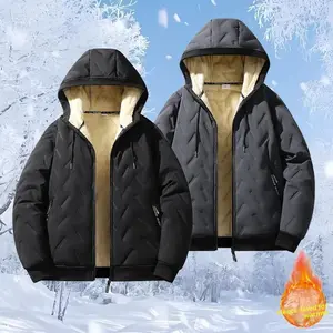 Men's Windproof Insulated Hooded Jacket outdoor clothing windbreaker fit solid color hoodie men New men's hooded cotton coat; thickened and warm cotton coat; this year's popular cotton coat; ultrasonic cotton coat; toothbrush coat for men. long sleeve hoo