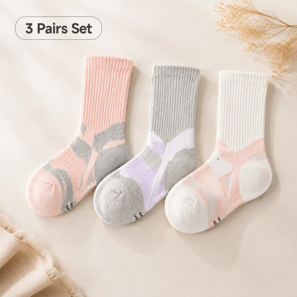 3 Pairs Women's Badminton Crew Socks, Cushioned Athletic Sports Socks with Arch Support, Breathable and Durable Socks