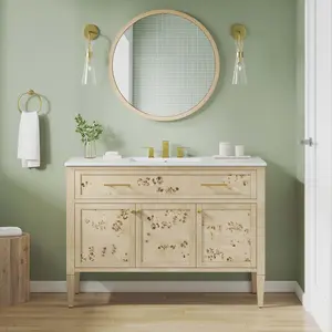 Modway Elysian 48" Wood Single Sink Bathroom Vanity in White Burl