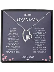 To My Grandma Heart Pendant Necklace, Copper Zirconia Jewelry Gift Set, Boho Style Mother's Day Present