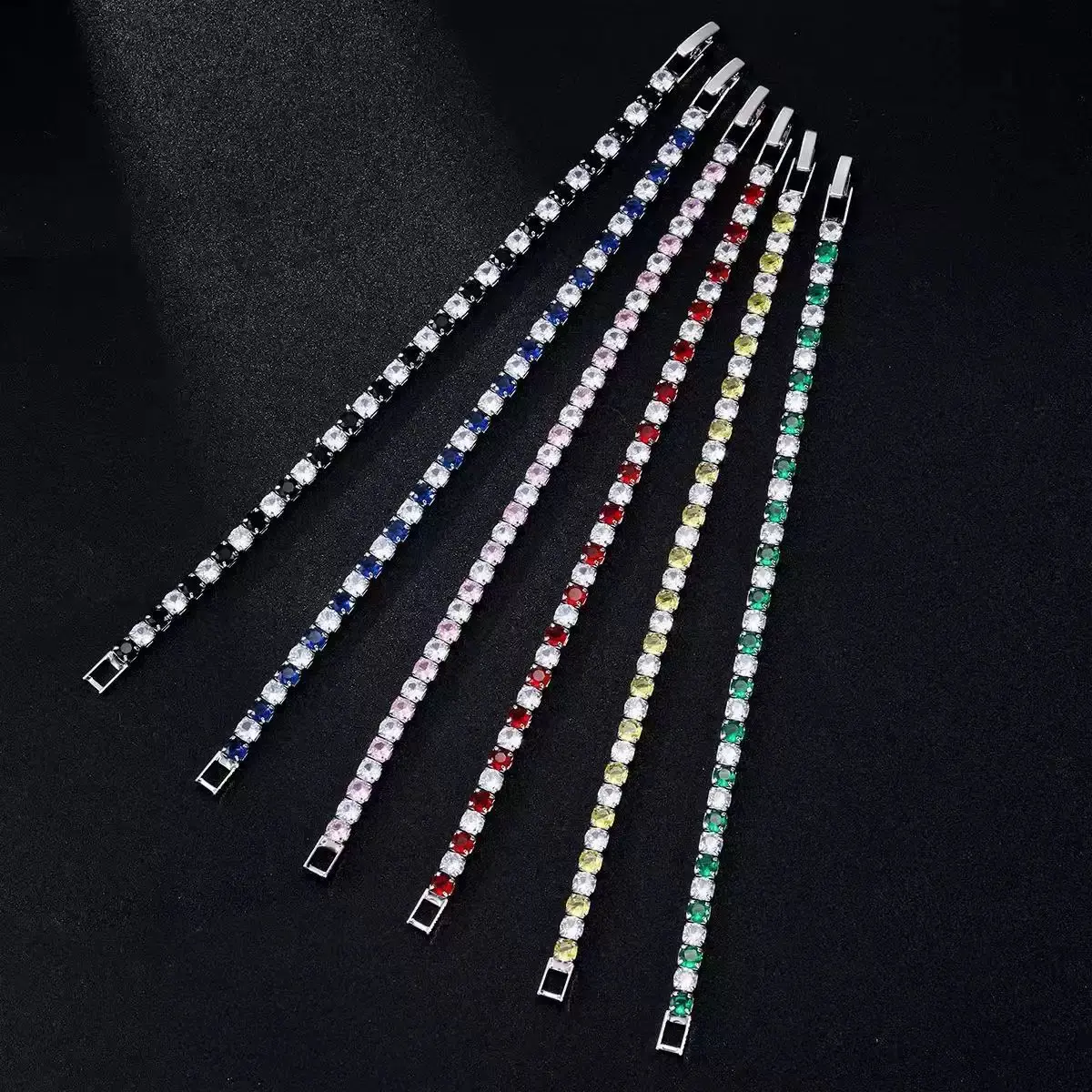 4mm Multi‑Color Zircon Tennis Bracelet – Hip Hop Style Chain with Alternating Stones, Luxury Fashion Jewelry