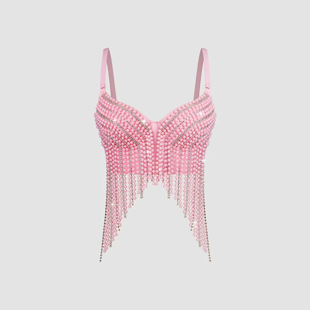 Tube Top Short Handmade Beading Long Tassel High Quality Corset Srping Summer Rave Outfits Woman Clothing Fishbone Bra Blusas Sling Wedding Party Blind Date Stage Party Shaper Ladies Crop Shirt Vest Sexy Hot Inner Clothes Tank Tops