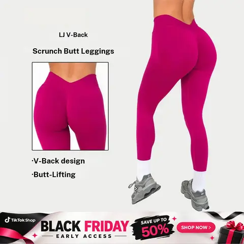 DEEFY LJ V Back Scrunch Butt Leggings Women's High Waisted Tummy Control Workout Pants