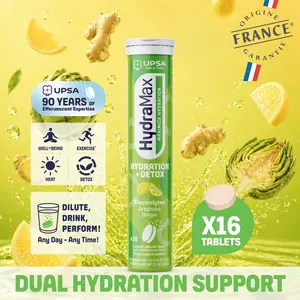 HydraMax Hydration + Detox Effervescent Tablets – Electrolytes with Artichoke & Ginger, Lemon Flavor, 16 Tablets