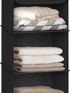 Simple Houseware 3-Shelf Hanging Closet Organizer, Fabric Storage Shelves with 57L Capacity, Black