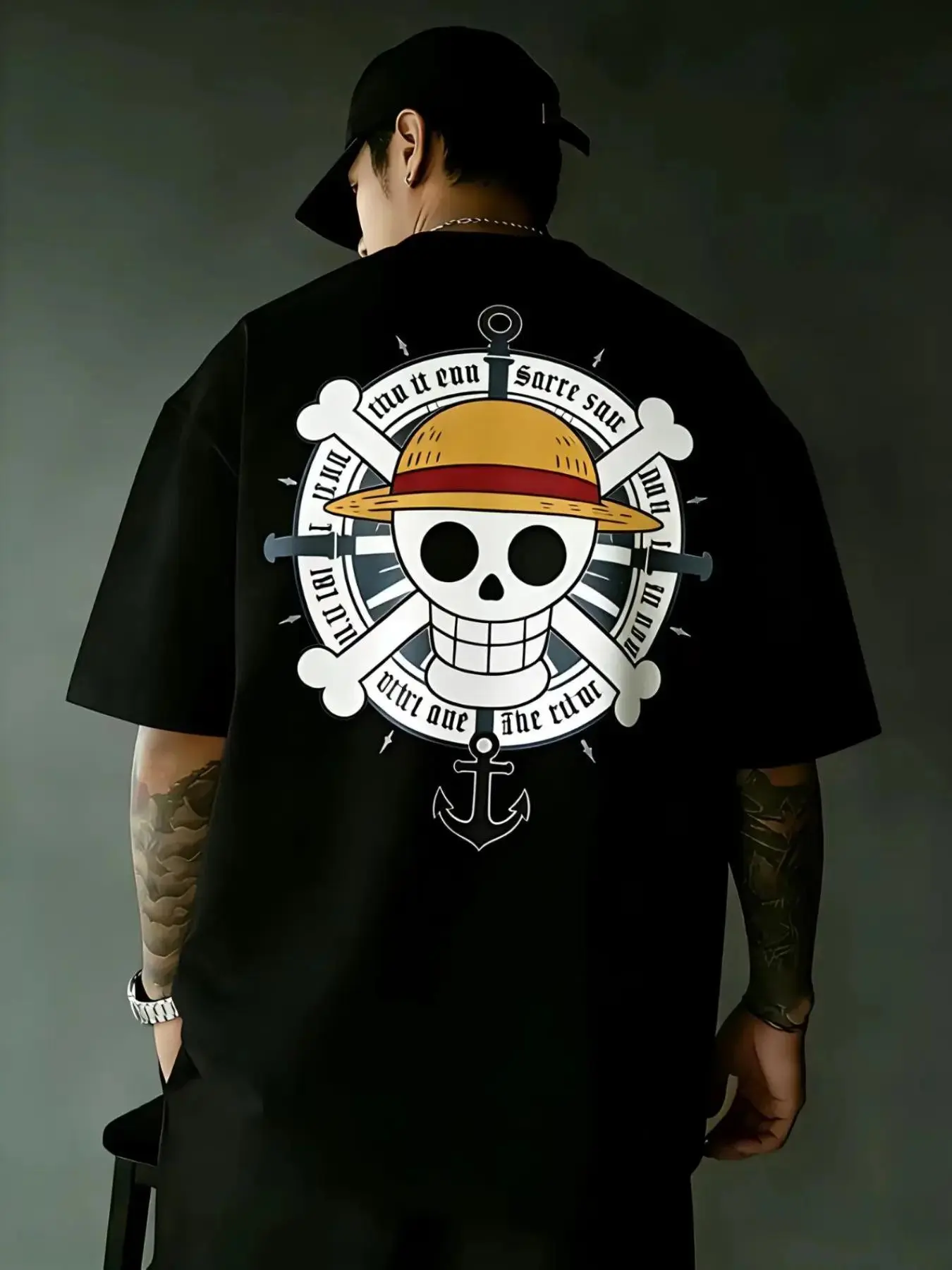 One Piece Straw Hat Pirate Double-Sided Graphic T-Shirt, Oversized, Loose Anime Streetwear Tee, Unisex Harajuku Top, Daily Wear, Street Fashion, Cosplay, Summer Outfit, Y2K Aesthetic, White Tshirt for Men Women, Anime Gift, Hip Hop, Breathable, Anime