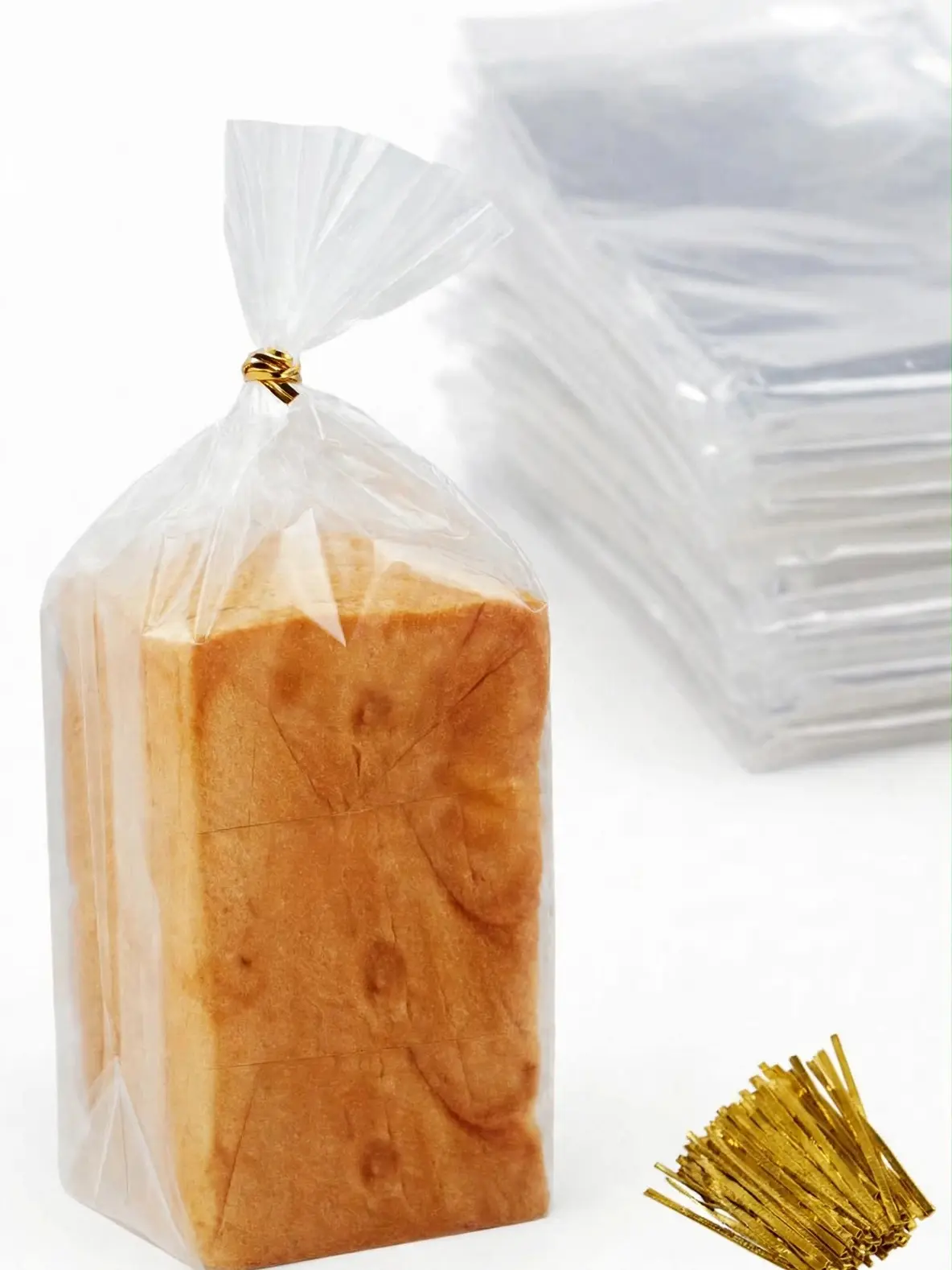 70 Pack Bread Bags & 100 Pack Ties, 8" x 4" x 18"Reusable Plastic Bread Storage Bags