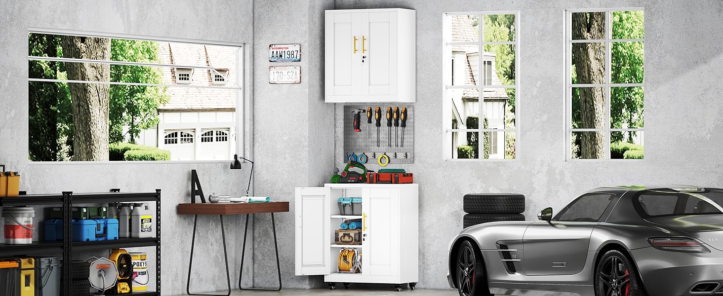 White Metal Wall Mounted Bathroom Cabinet – 2 Doors & Adjustable Shelves, Moisture-Resistant Storage for Over Toilet or Kitchen, Small Space LED Lighted Charging Dresser