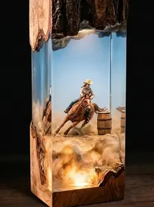 Western Cowboy Resin Horse Riding – Rodeo Barrel Racing Decor, Rustic Wood Epoxy, Country Style Gift