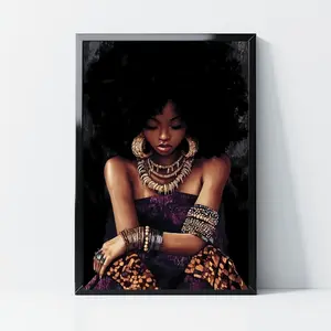 African American Woman Cultural Wall Art,  Black Girl Poster, Black Woman Artwork Ethnic Print, Abstract Juneteenth Art Room Home Decor, Gifts for Her