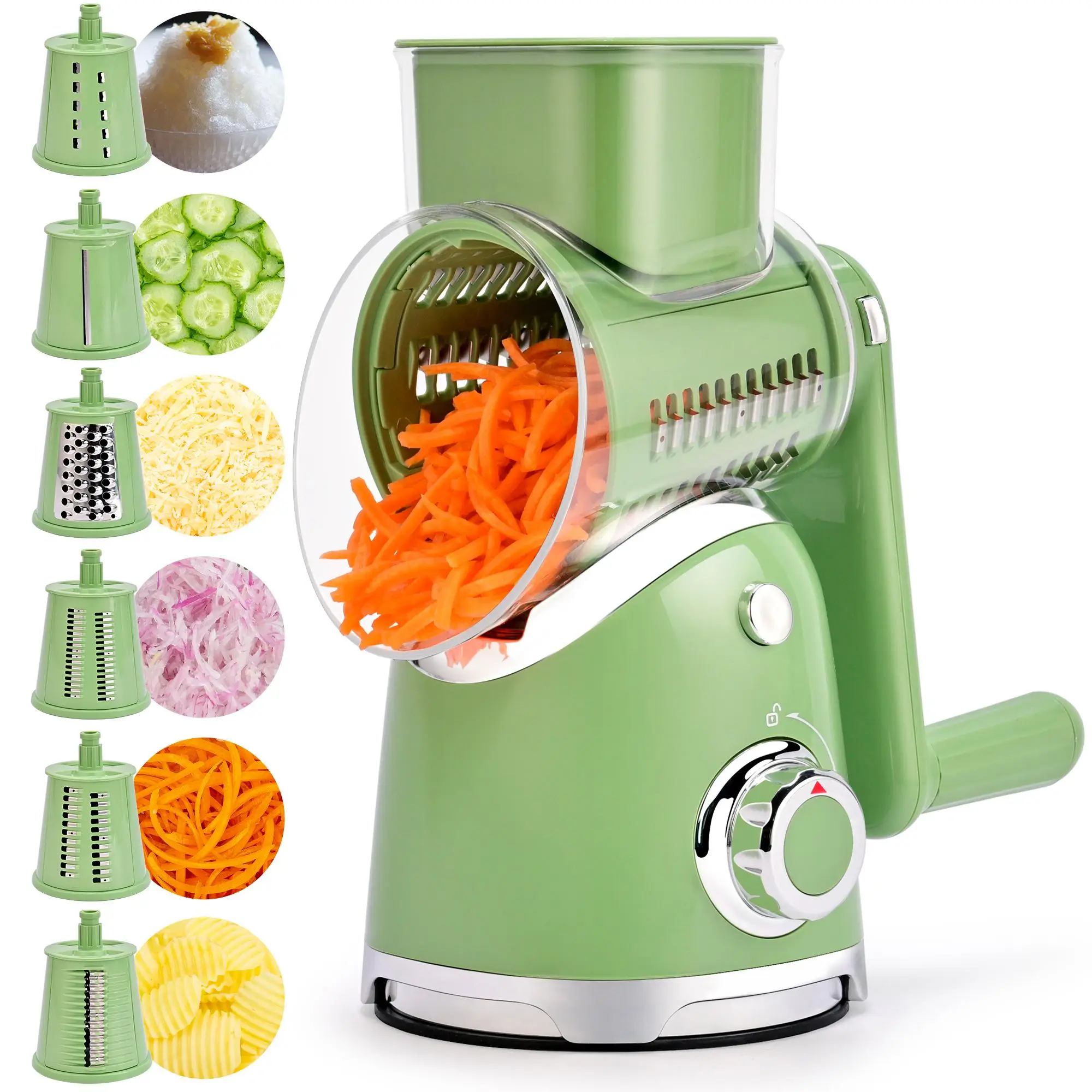 SUSTEAS Vegetable Chopper 18/10 Stainless Steel with 6 Replaceable Blades, Strong Suction Cup Base, Durable Design for Easy Cooking Kitchenware