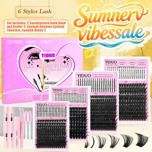 YIDUO 2 Box Clusters Lash Kit with 2X Bond and Seal 980Pcs Lashes Cluster Extensions 80D+100D+200D with Spikes&Bottom Mix Styles Individual Eyelash Extensions Kit D Curvature Soft False Eyelashes Set with Remover, Tweezers, Diy Eyelash Extensions