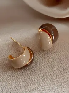 Vintage Geometric Colorblock Enamel Finish Dripping Effect Design Earrings, Simple Versatile Unique High-End Style for Women Daily Commute Party Fashion