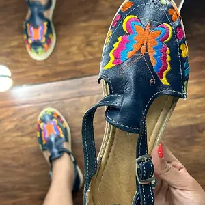 Huaraches- Navy blue with colorful butterfly