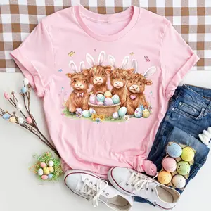 Youth & Adult Easter Highland Cow T-Shirt, Bunny Ears Tee
