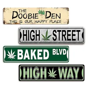 4pcs The Doobie Den Metal Street Signs - Universal Wall Art Decorative Signs & Plaques Vintage Decor For Cafe, Bar, Man Cave, Home, Bedroom, Living Room, Garage, Pub
