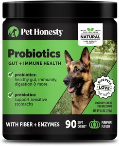 Dog Probiotics 6 Billion CFU with Prebiotics, Enzymes & Fiber, Digestive Support for Dogs, Helps Gas, Bloating, Diarrhea & Skin Health, Daily Gut & Immune Care, Pumpkin Flavor, 90 ct
