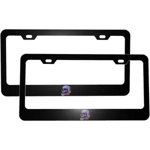 Hand Drawn Purple Skull Flowers Matte Aluminum License Plate Frame with Black Screw Caps, 2 pcs 2 Holes Black Licenses Plates Frames, Car Licenses Plate Covers Holders for Us Vehicles/Women/Men ﻿