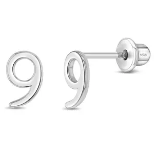 Polished Number Kids / Children's / Girls Earrings Screw Back - Sterling Silver Polished Number Kids / Children's / Girls Earrings Screw Back - Sterling Silver