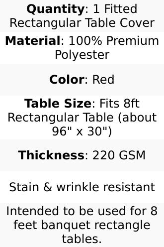 Premium Polyester 8ft Rectangle Tablecloth Red Durable Fitted 220GSM Table Cover