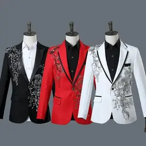 Male Singer Nightclub Stage Performance Set Host Set Bar Formal 3D Double Sided Diamond Set Men's Long Sleeve