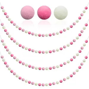 4 Pack 6.5 Feet Long Pom Pom Felt Ball Garland 30 Balls Red Pink White for Valentine Day Wedding Party Birthday Decor Ornament
