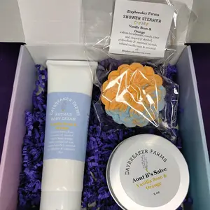 Daybreaker Farms Shower Pack - Includes Rutha's Body Cream, Aunt B's Salve, and Vanilla Bean Orange Shower Steamer