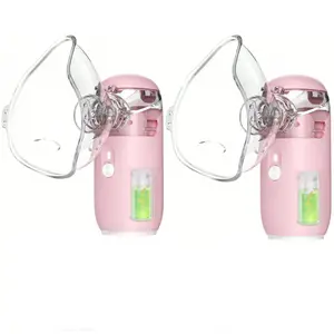 2PCS USB PINK Portable Smart Humidifier  USB Portable Nebulizer with 400mA LithiumBattery for Adults & Kids Adjustable NebulizationRate Mesh Mask for Breathing Problems & FacialHydration No Battery Installation Needed