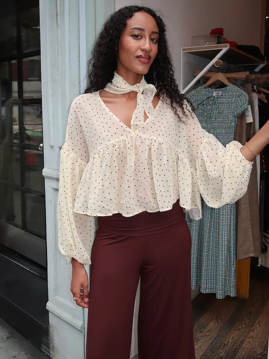 Artesia Blouse & Scarf in Cream Dot