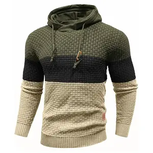 Grandclad Mens Hooded Sweatshirt Long Sleeve Solid Knitted Hoodie Pullover Sweater Colorblock Zip Up Casual Fashion Loose Tops