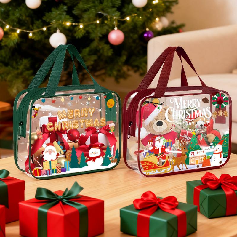 Christmas Desk Organizer, Desktop Storage Pouch with Holiday Patterns for Office Supplies, Makeup, Pens | Festive Gift for Women, Teens, Coworkers