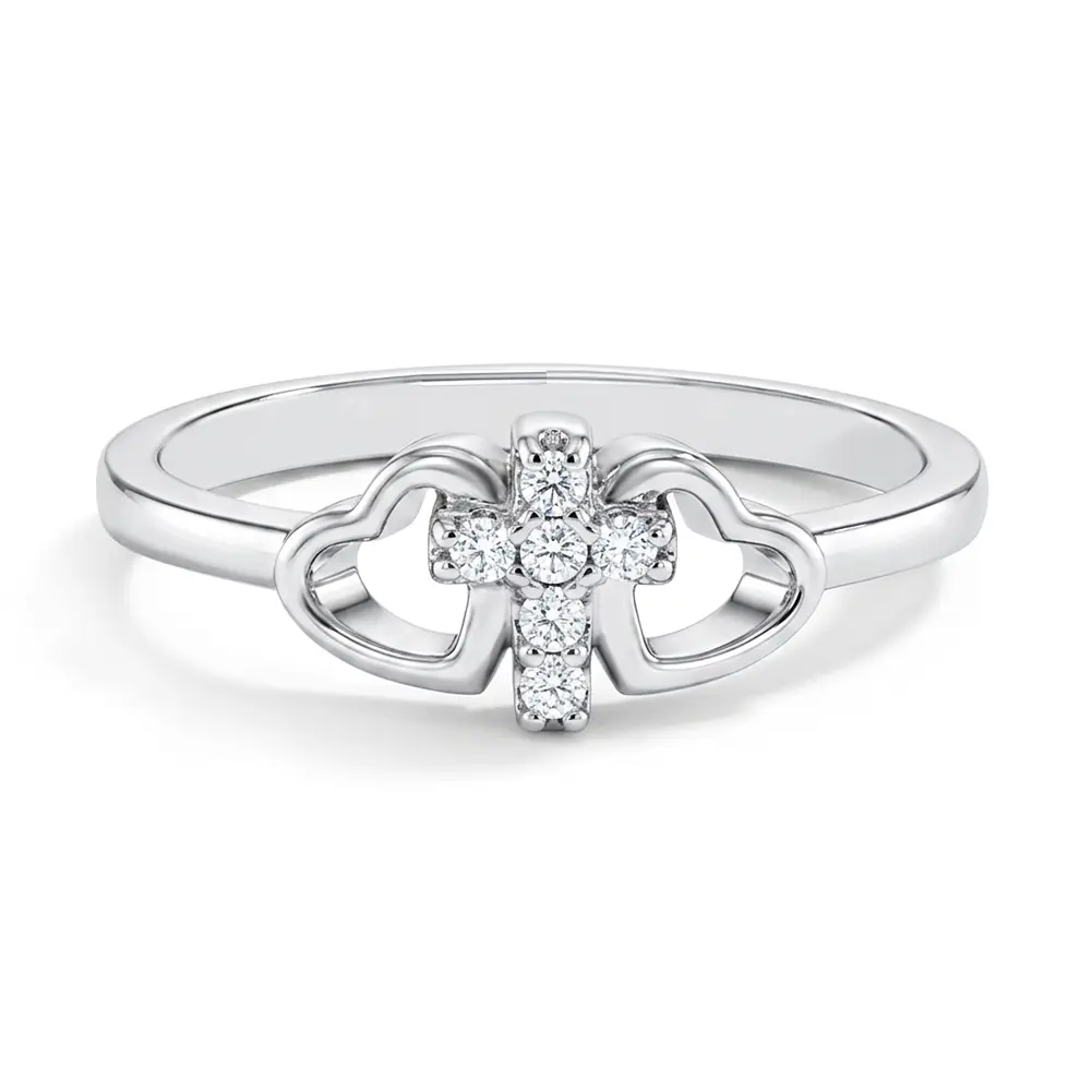 CZ Cross & Hearts Size 2-5 Baby / Toddler / Kids Ring Religious - Sterling Silver CZ Cross & Hearts Size 2-5 Baby / Toddler / Kids Ring Religious - Sterling Silver