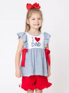 I Love DAD Stripe & Ruffle Embroidered Outfit