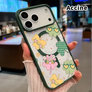 Magnetic Phone Case for iPhone 17 Pro Max 16 Plus 15 14 13 12 11 Air E St. Patrick‘s Day Cheerful Clover Transparent Acrylic Scratch-resistant skin-friendly feel Smartphone Cover
