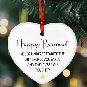 1pc Happy Retirement Design Ceramic Ornament, Car Hanging Decoration Ornament, Wine Bottle Decor, Wine Bottle Ornaments, Home Shelf/Desk Accent, Gifts for Retirees, Family Members