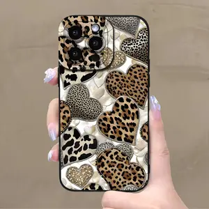 A Creative Heart Pattern Matte Phone Case Made of Different Leopard Prints,Suitable for iPhone 17 Air/16 Plus/15 Pro Max/14 Pro/13/12/11/XS Max/X Phone Case, Ideal Gift for Family,Friends, Lovers, Boyfriend, Girlfriend, Best Choice for Holiday Gifts MS550