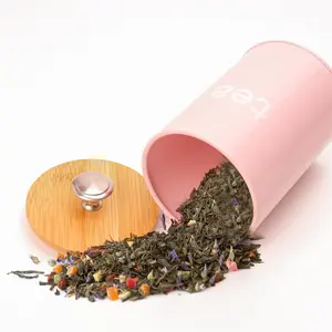 Set of 3 Metal Food Storage Tin Canister Jar with BambooLid Containers Cover for Kitchen Elegant & FunctionalStorage Solution，Pink Storage