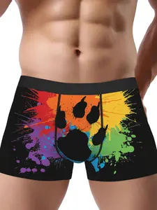 Men'S Dog Paw Pride Rainbow Underwear - Stretchy, Comfort Fit with Vibrant Colorful Print, Breathable Polyester Blend for Casual Attire, Comfortable Underwear | Vibrant Print Underwear | Medium Elasticity