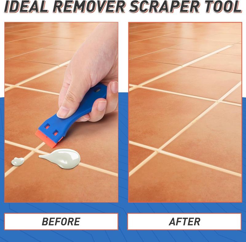 2 Pack Plastic Razor Blade Scrapers with 100 Plastic Blade Refills, Multi-Purpose Glue Remover Tool for Household Cleaning and Car Vinyl, Stickers, Labels and Adhesive Removal