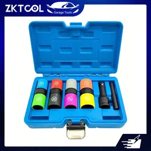 Lug Nut Socket Kit 8 Size 1/2 Inch Drive Wheel Impact Flip Hex Socket Kit, Damage Thin Wall Lug Nut Socket Kit tool kit tire damage sleeve