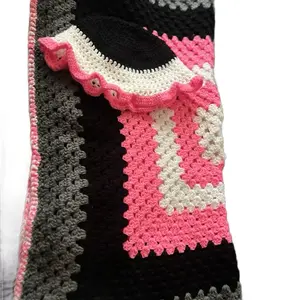 Rainbow Crochet Baby Blanket Pink Gray White Color Block Design for Babies Soft and Cozy Knitted Blanket