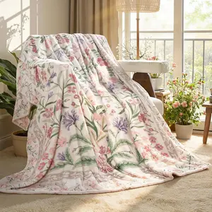 Floral Flannel Blanket for Women Girls Dorm Boho Decor, Small Throw Blanket for Couch Bed Chair Cover, Decorative Flannel Blanket Throws Mom Gift Spring Home Decor,Flower Purple