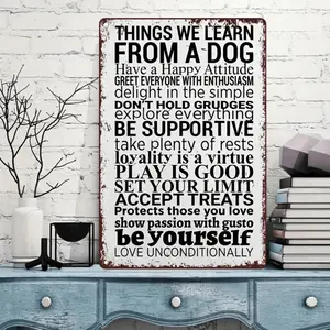 Vintage Dog Inspirational Metal Tin Sign - "Things We Learn From A Dog" English Quote, 8x12 Inch Square Aluminum Wall Art, Rustic Home Decor for Living Room, Garden, Porch, Fence, School - Perfect Gift for Dog Lovers, Dog Decor