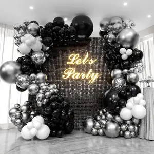 Black and Silver Balloons Garland Kit,119pcs Black White Metallic Silver and Silver Confetti Latex Balloons for Graduation Birthday Engagement Party Decorations